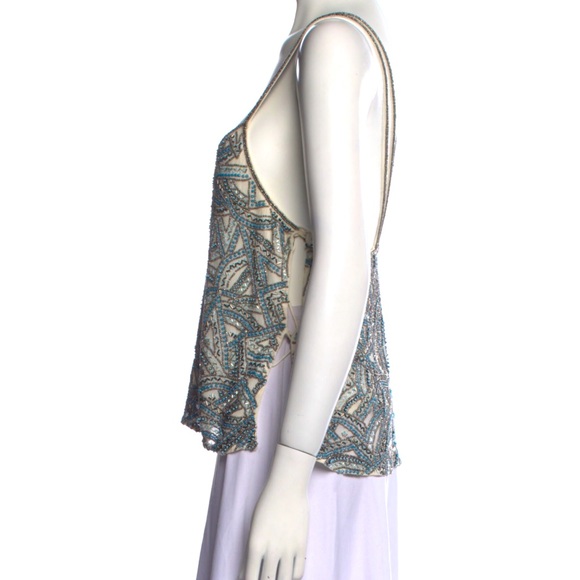 Haute Hippie light blue and silver beaded crop top - xs - Picture 2 of 4